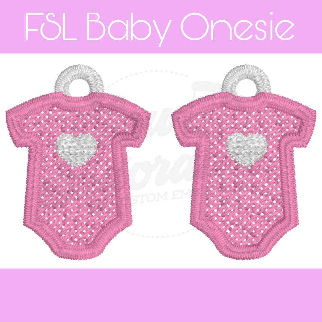 FSL Baby Onesie Earrings -Baby Shower - Gender Reveal - Machine Embroidery - Digital Design - Freestanding Lace