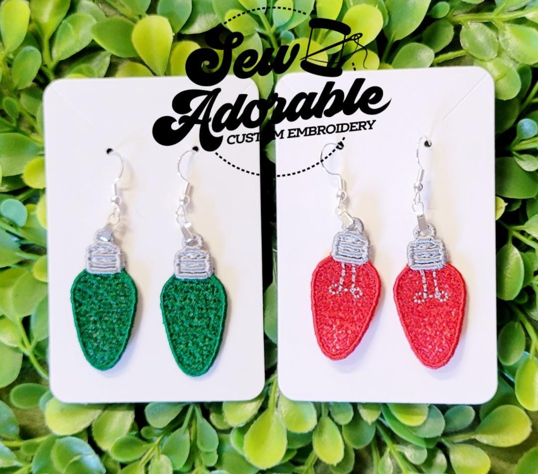 FSL Christmas Lights Earrings - Machine Embroidery - Freestanding Lace - Digital Design
