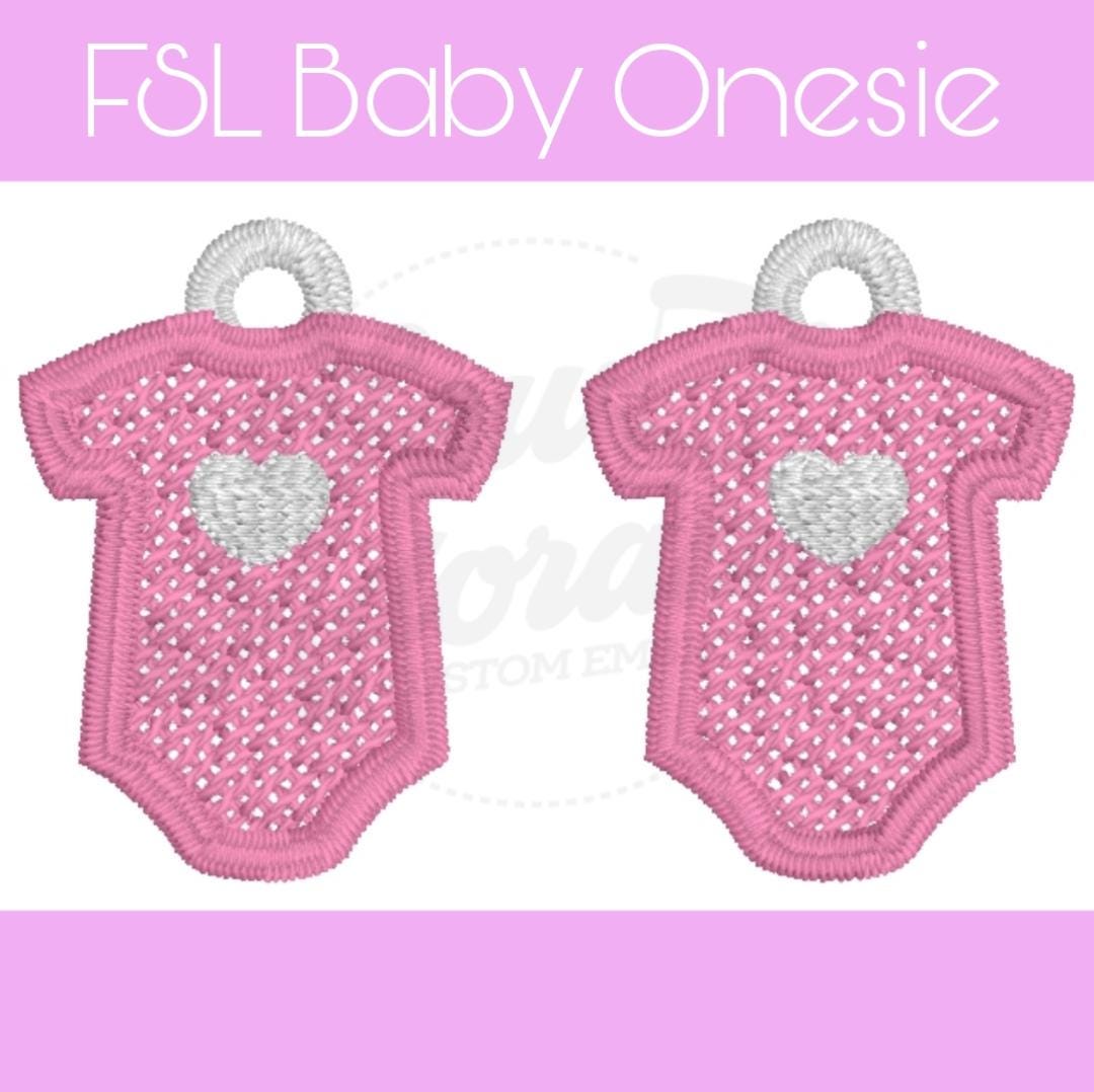 FSL Baby Onesie Earrings -Baby Shower - Gender Reveal - Machine Embroidery - Digital Design - Freestanding Lace