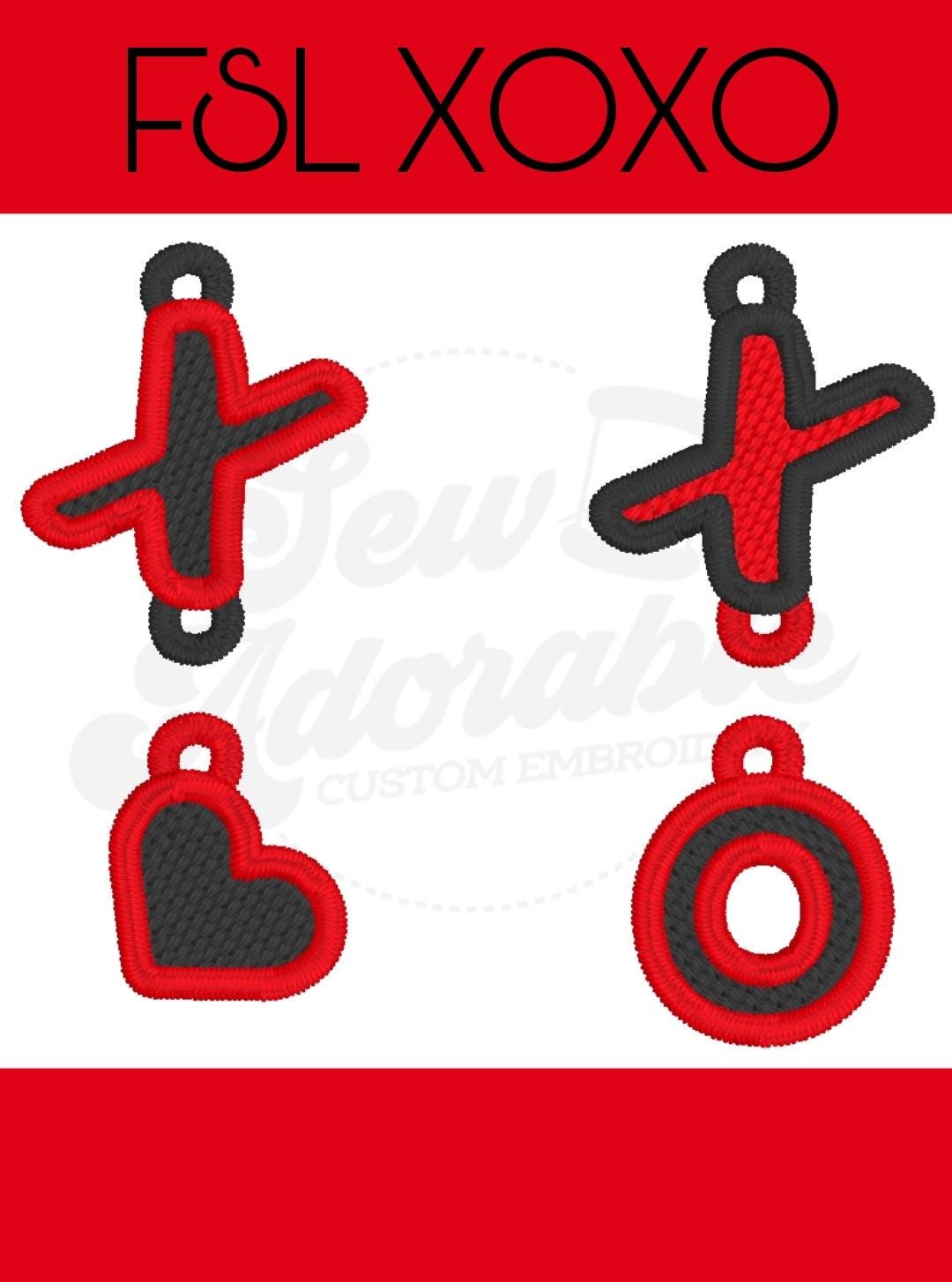 FSL XOXO Earrings - Valentine - Machine Embroidery - Digital Design - Freestanding Lace