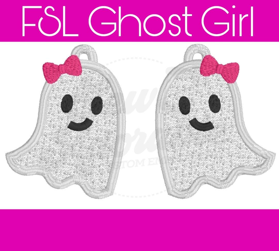 FSL Ghost Girl Earrings- Machine Embroidery- Freestanding Lace- Digital Designs