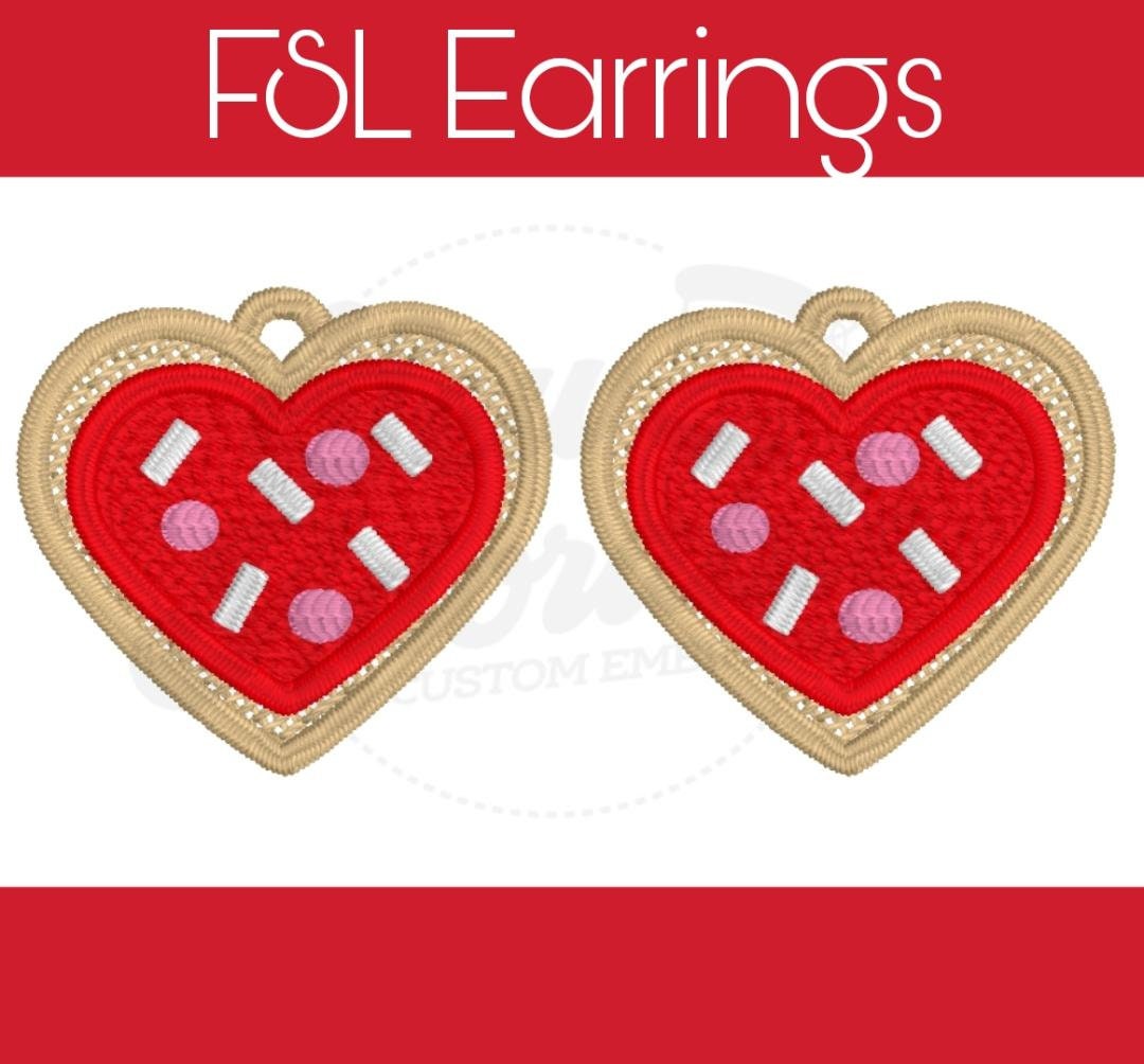 FSL Valentine Heart Cookie Earrings- Digital Design-Machine Embroidery