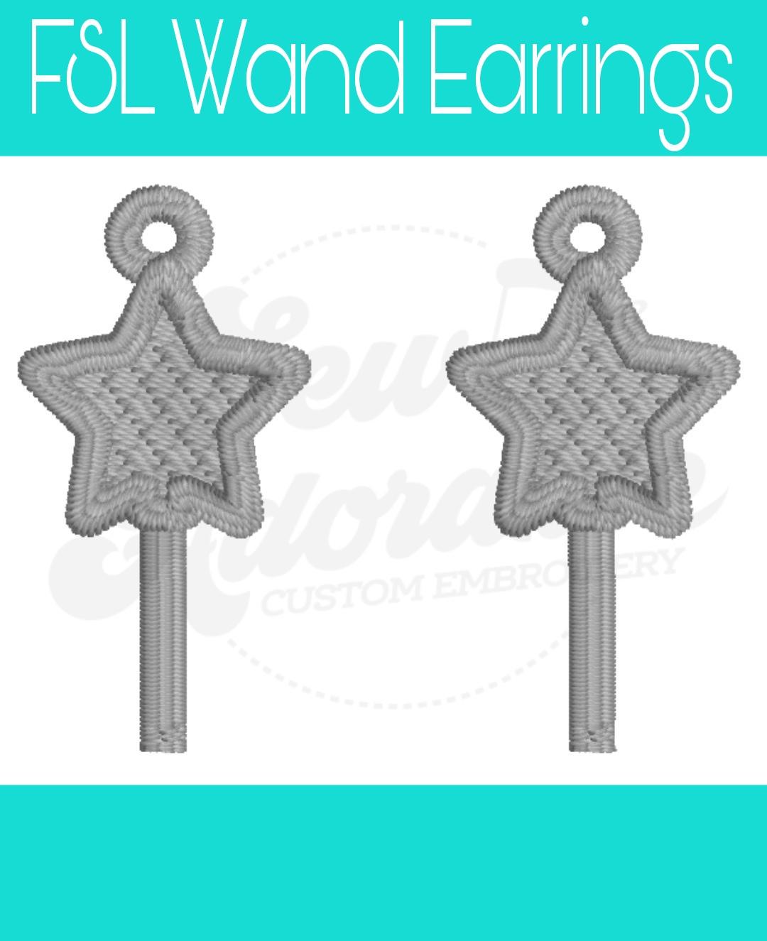 FSL Wand Earrings- Machine Embroidery - Digital Design - Freestanding Lace