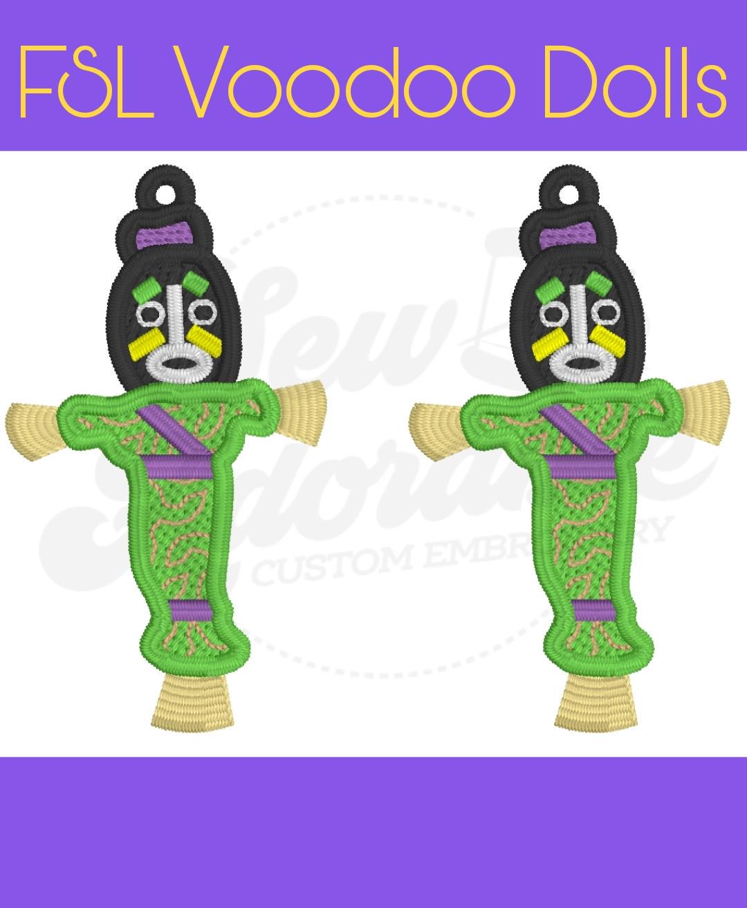 FSL Voodoo Doll Earrings -Mardi Gras - New Orleans - Machine Embroidery - Digital Design