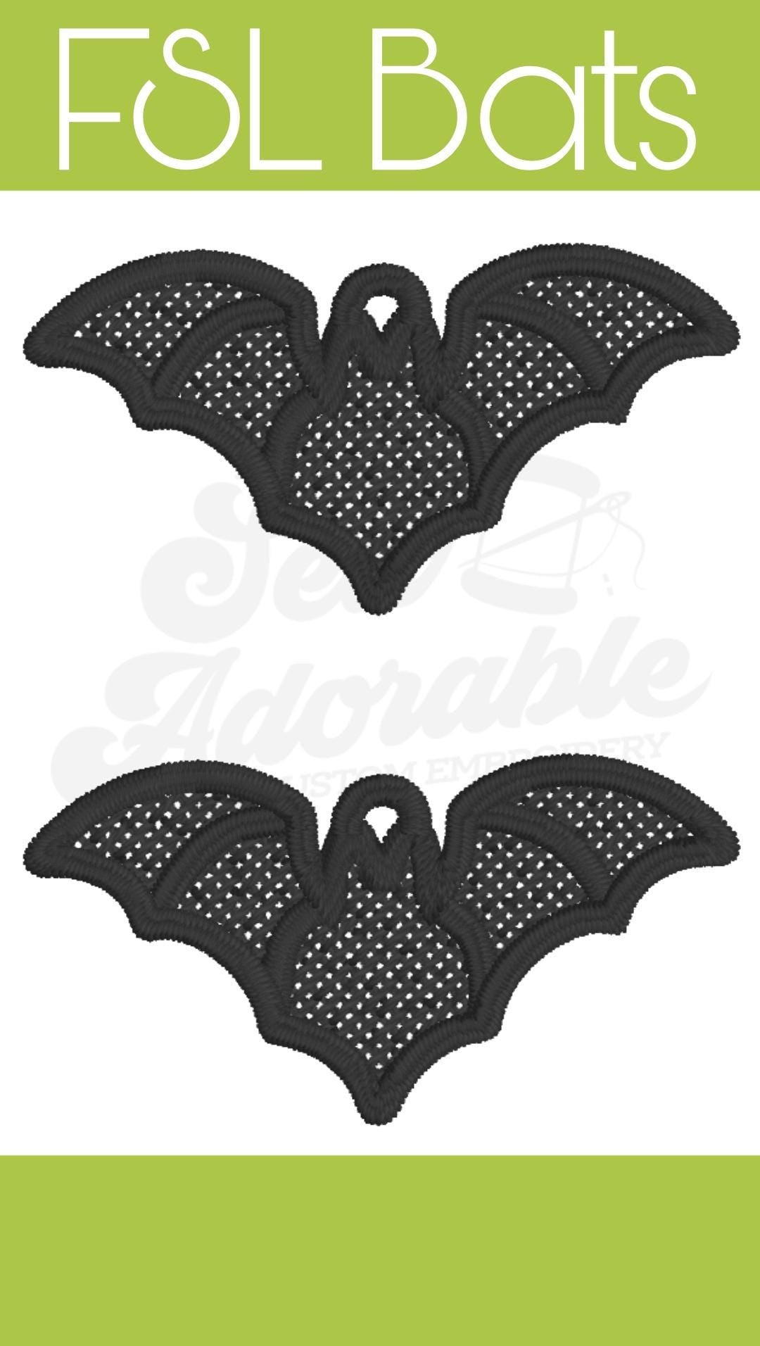 FSL Bat Earrings - Halloween - Machine Embroidery - Freestanding Lace - Digital Design