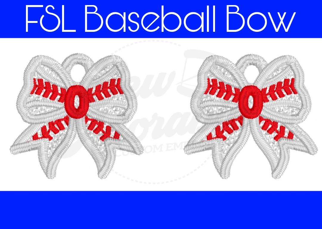 FSL Baseball Bow Earrings - Sports - Machine Embroidery - Freestanding Lace - Digital Design