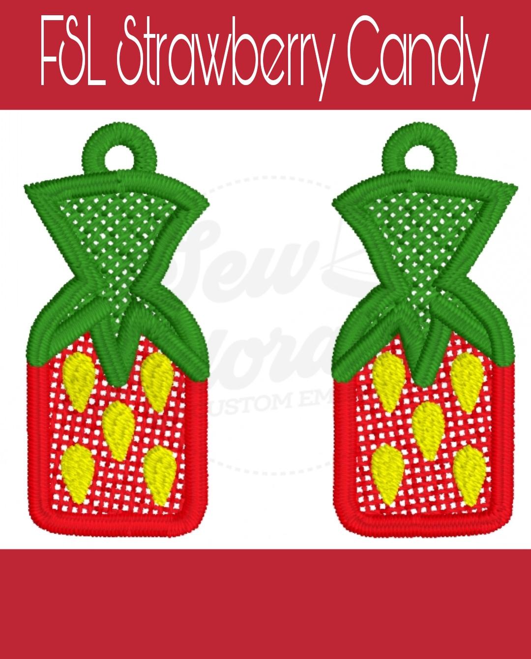 FSL Strawberry Candy Earrings - Machine Embroidery - Digital Design - Freestanding Lace