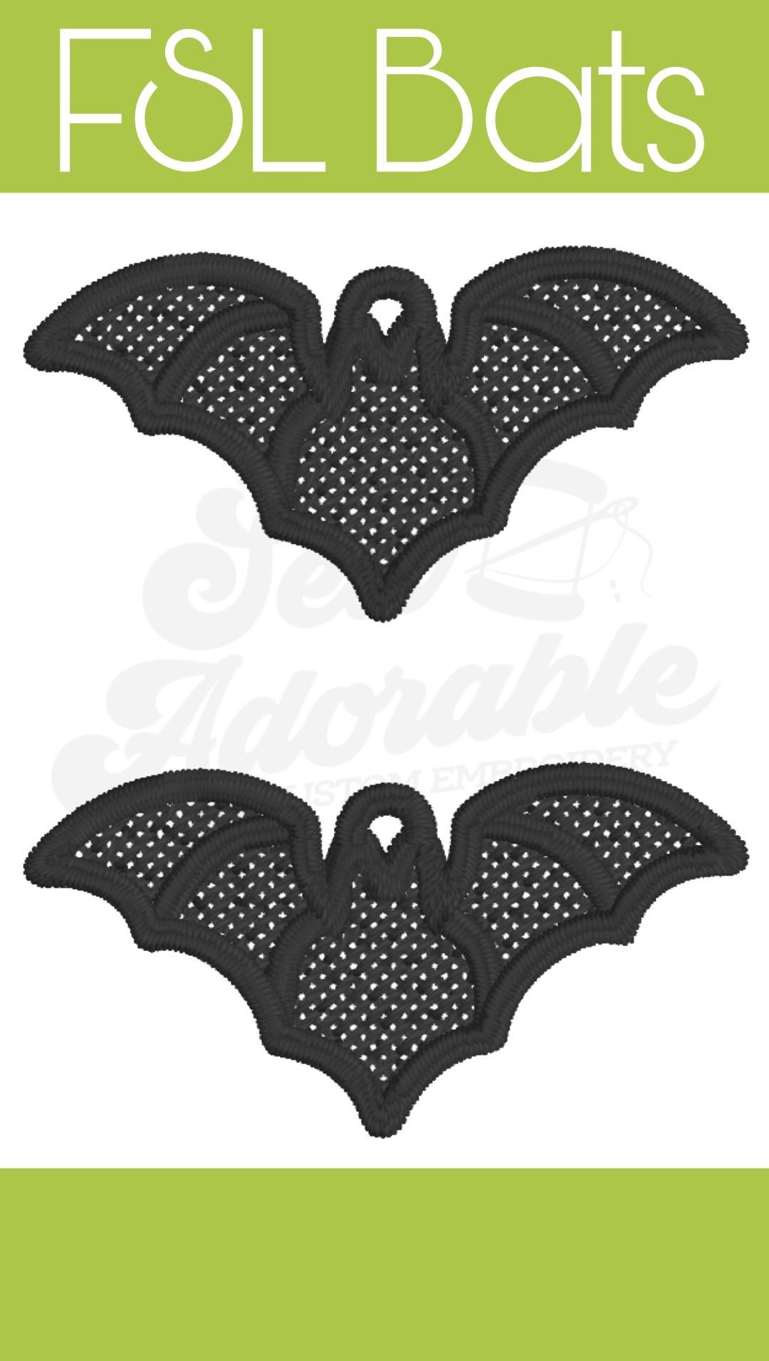 FSL Bat Earrings - Halloween - Machine Embroidery - Freestanding Lace - Digital Design