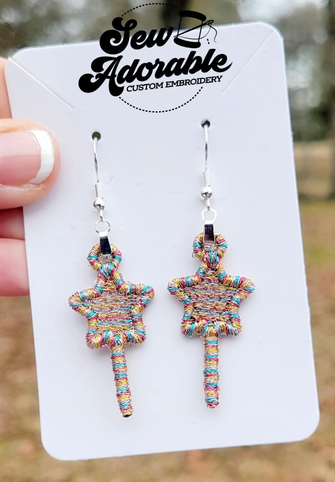 FSL Wand Earrings- Machine Embroidery - Digital Design - Freestanding Lace