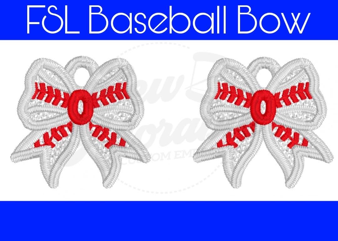 FSL Baseball Bow Earrings - Sports - Machine Embroidery - Freestanding Lace - Digital Design