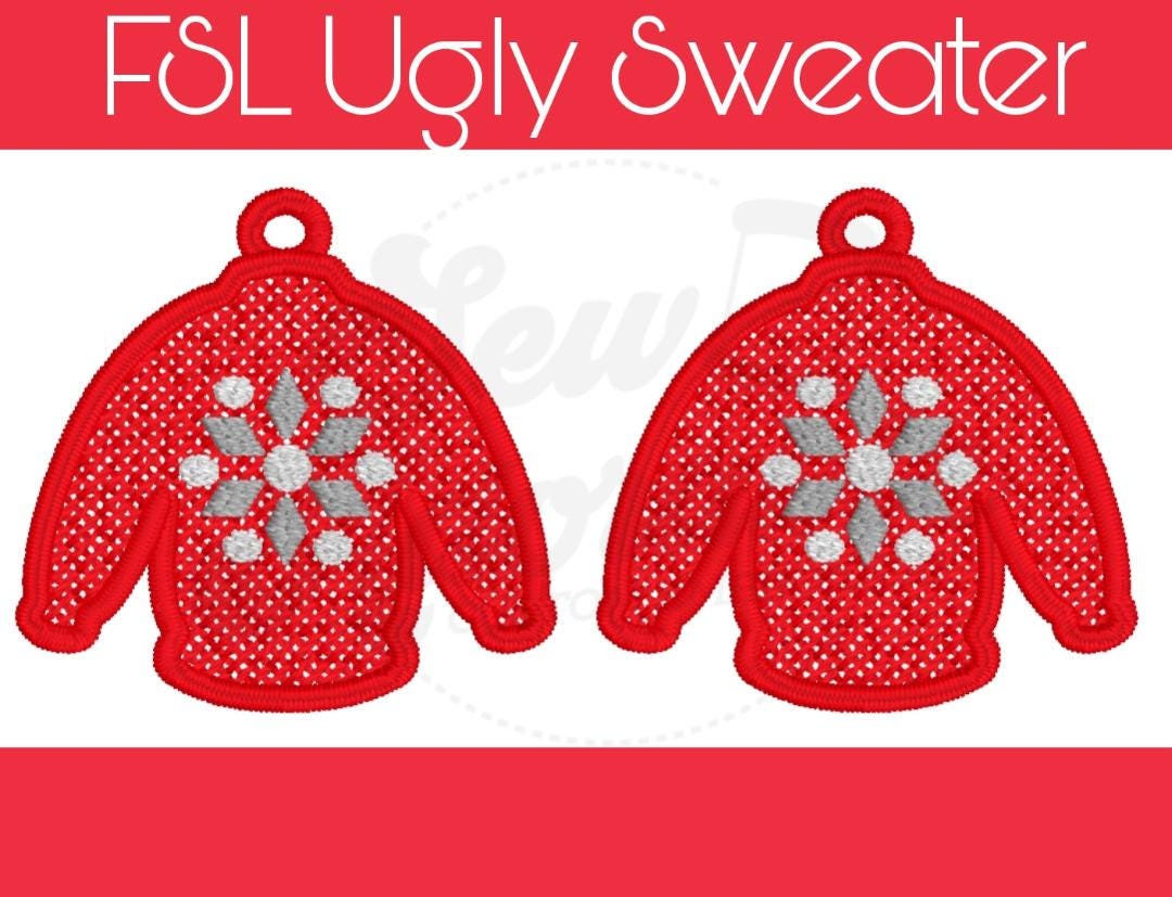 FSL Ugly Christmas Sweater Earrings - Machine Embroidery - Digital Design