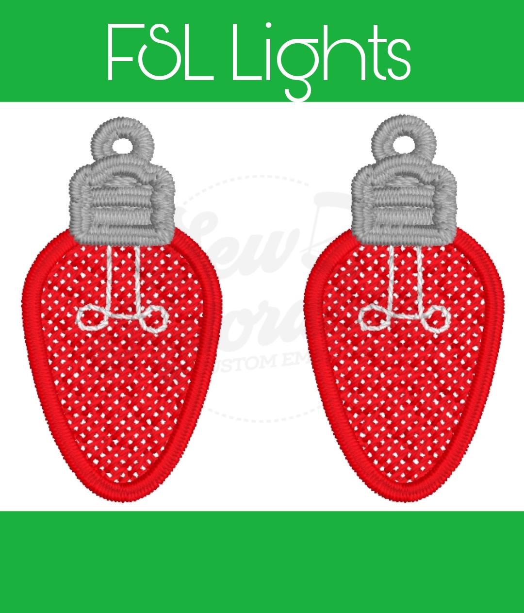 FSL Christmas Lights Earrings - Machine Embroidery - Freestanding Lace - Digital Design
