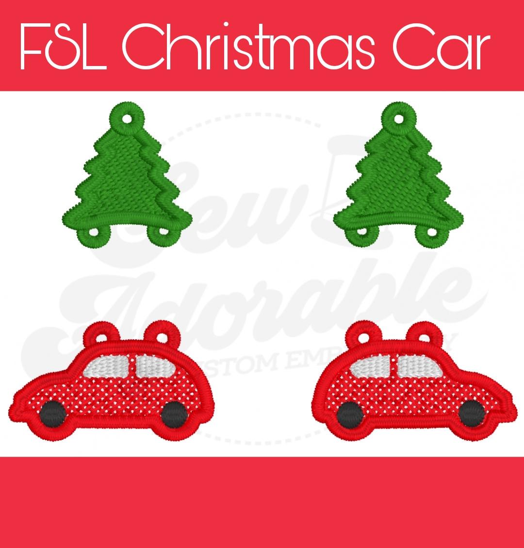 FSL Christmas Car Earrings - National Lampoon- Machine Embroidery- Digital Design - Freestanding Lace