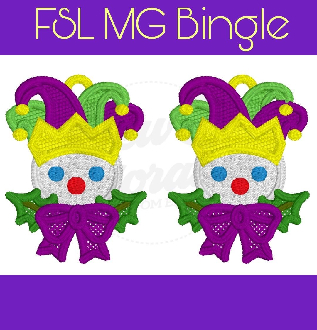 FSL Bingle - Mardi Gras Earrings - Machine Embroidery - Digital Design - Freestanding Lace