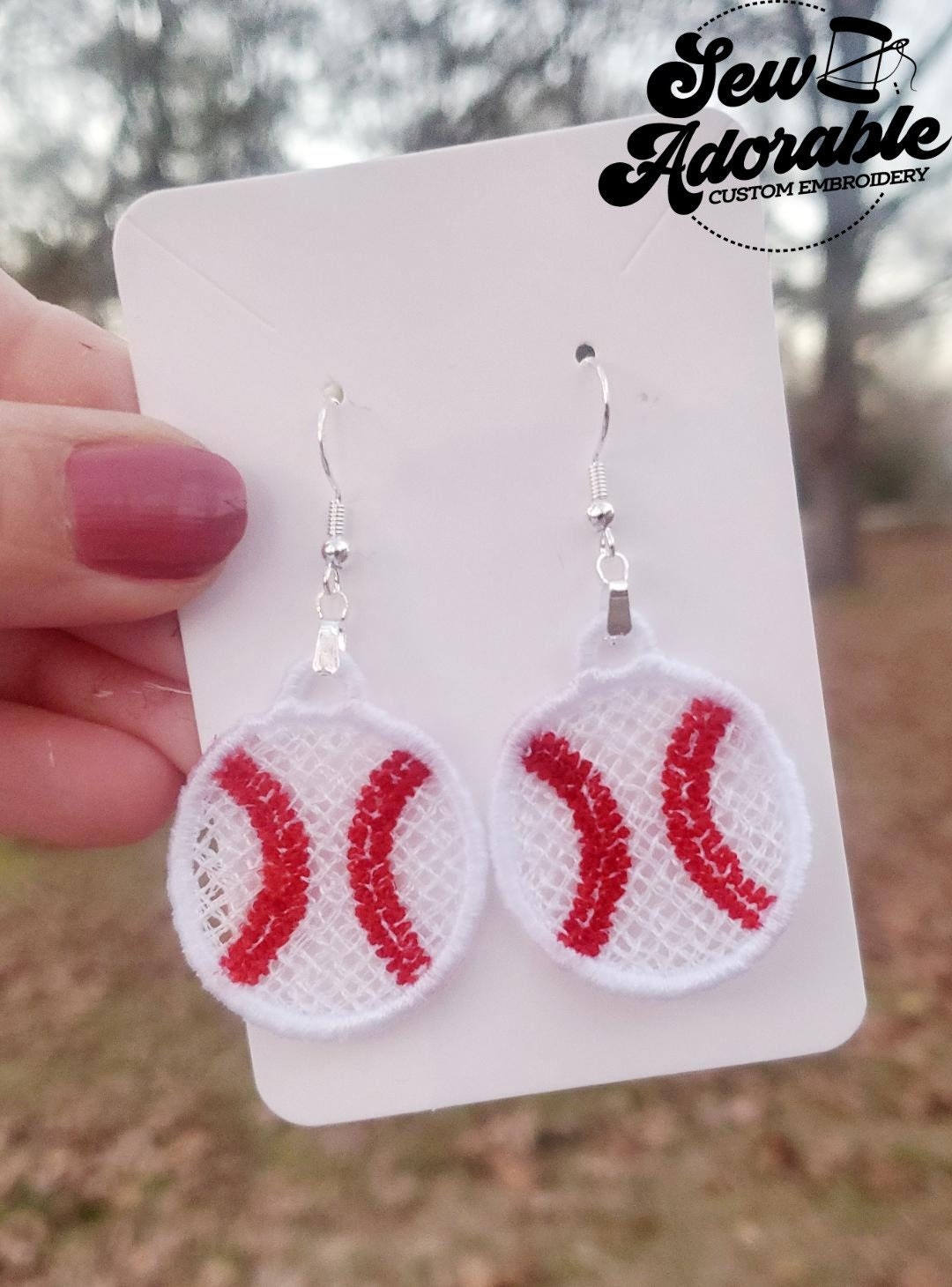 FSL Base Ball Earrings-Digital Design-Machine Embroidery