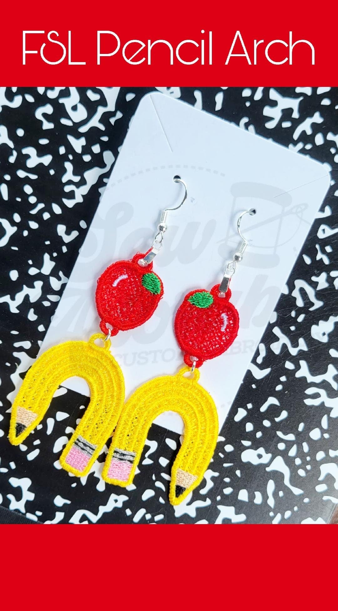 FSL Pencil Arch Earrings-ADDED BONUS- Machine Embroidery- Digital Design- Freestanding Lace