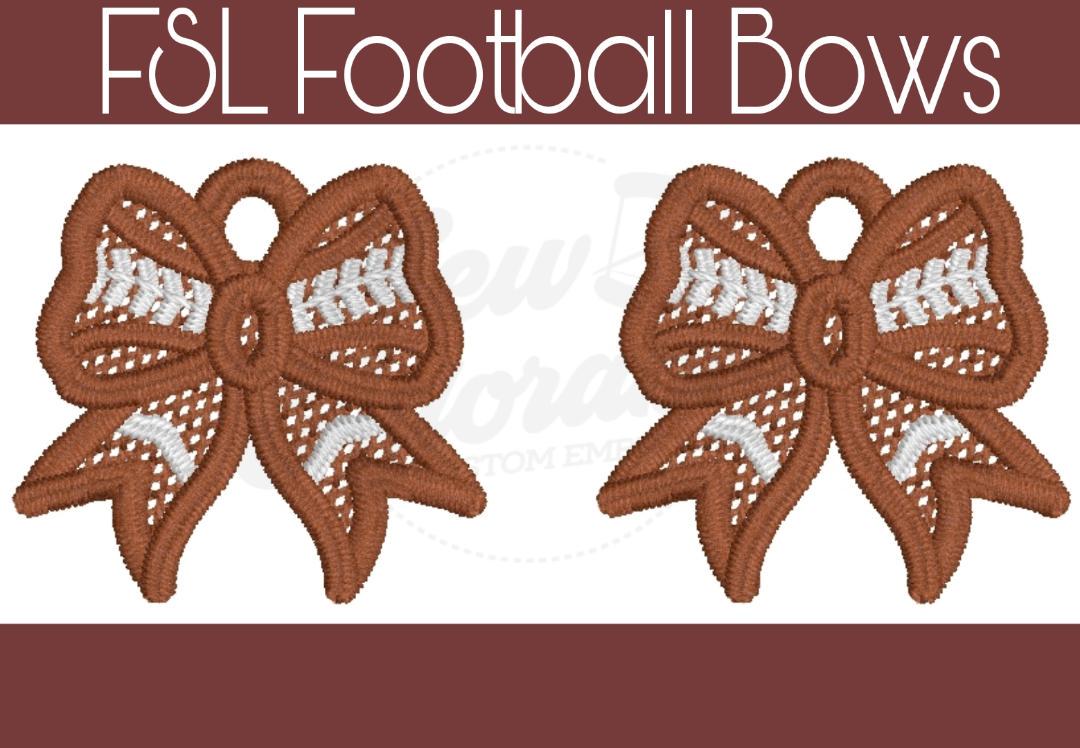 FSL Football Bow Earrings - Sports - Machine Embroidery - Freestanding Lace - Digital Design