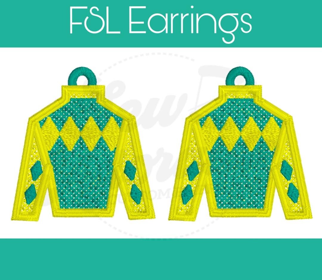 FSL Kentucky Derby Diamond Earrings - Digital Design - Machine Embroidery - Freestanding Lace