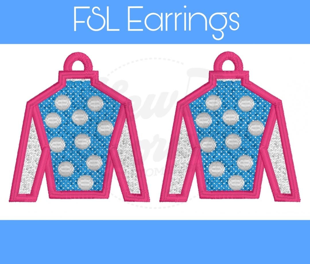 FSL Kentucky Derby Jockey Silk Dots Earrings - Digital Design - Machine Embroidery - Freestanding Lace