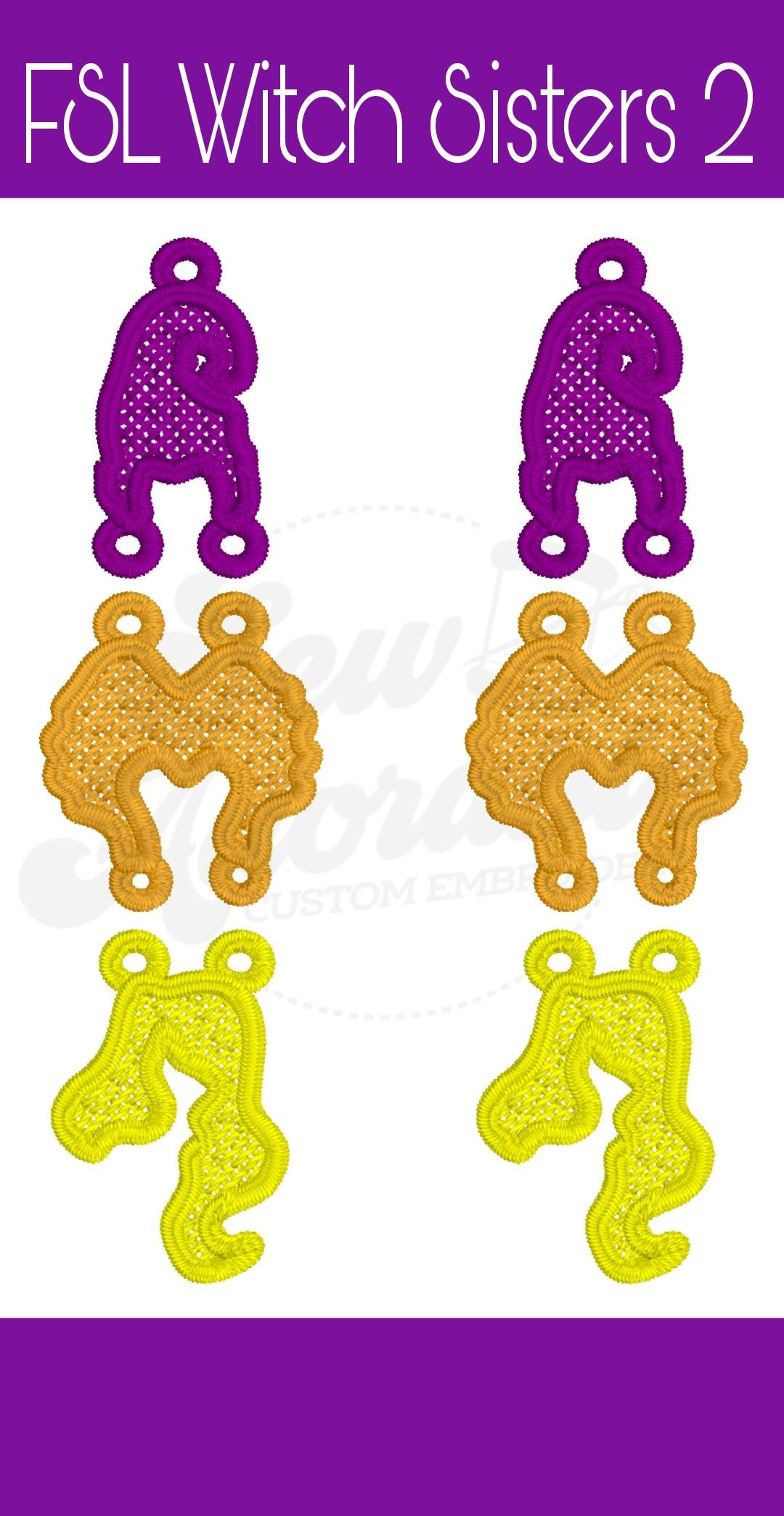 FSL Hocus Pocus Witch Sisters Earrings- Machine Embroidery- Digital Design