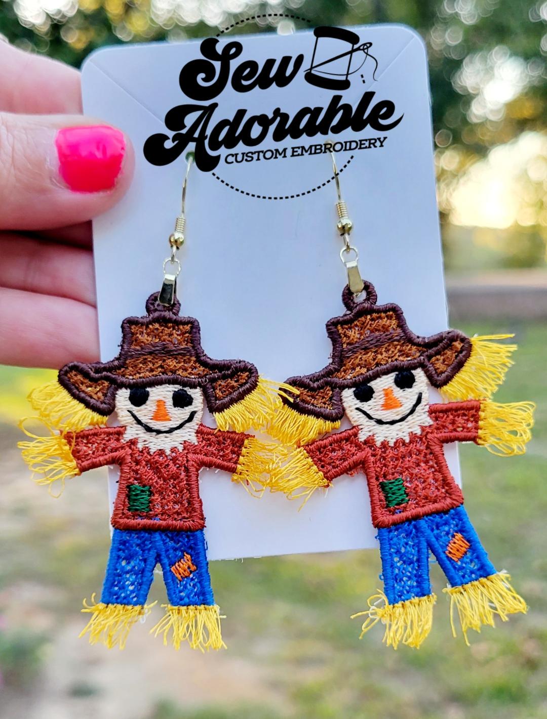 FSL Scarecrow Earrings - Machine Embroidery- Freestanding Lace - Digital Design