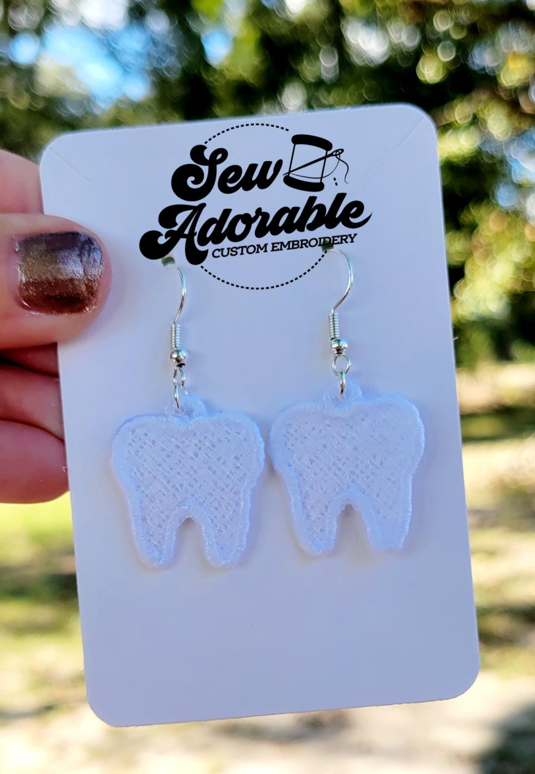 FSL Molar Tooth Earrings - Machine Embroidery - Halloween - Digital Design - Freestanding Lace