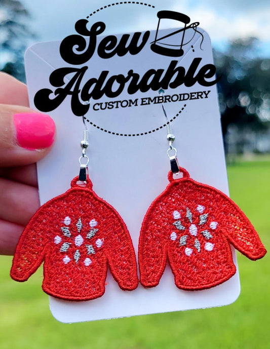 FSL Ugly Christmas Sweater Earrings - Machine Embroidery - Digital Design