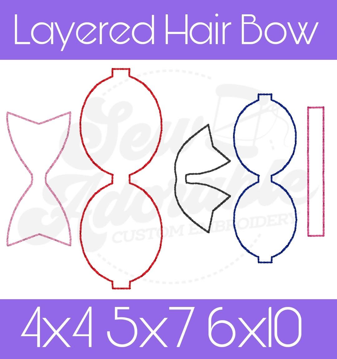 Layered Hair Bow - Digital Design - Machine Embroidery - ITH - In the hoop