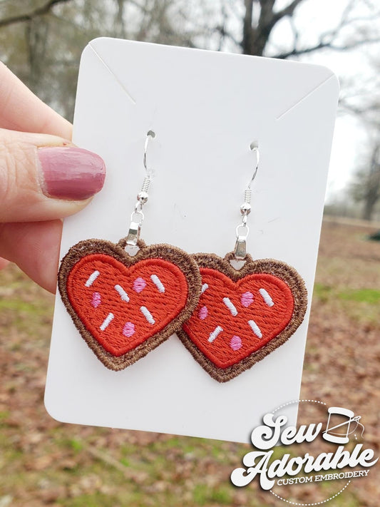 FSL Valentine Heart Cookie Earrings- Digital Design-Machine Embroidery