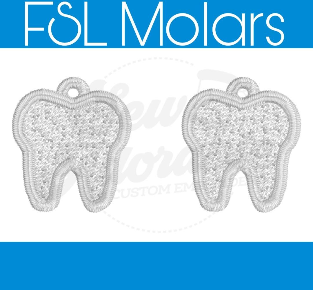 FSL Molar Tooth Earrings - Machine Embroidery - Halloween - Digital Design - Freestanding Lace