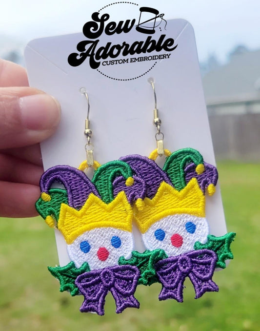 FSL Bingle - Mardi Gras Earrings - Machine Embroidery - Digital Design - Freestanding Lace