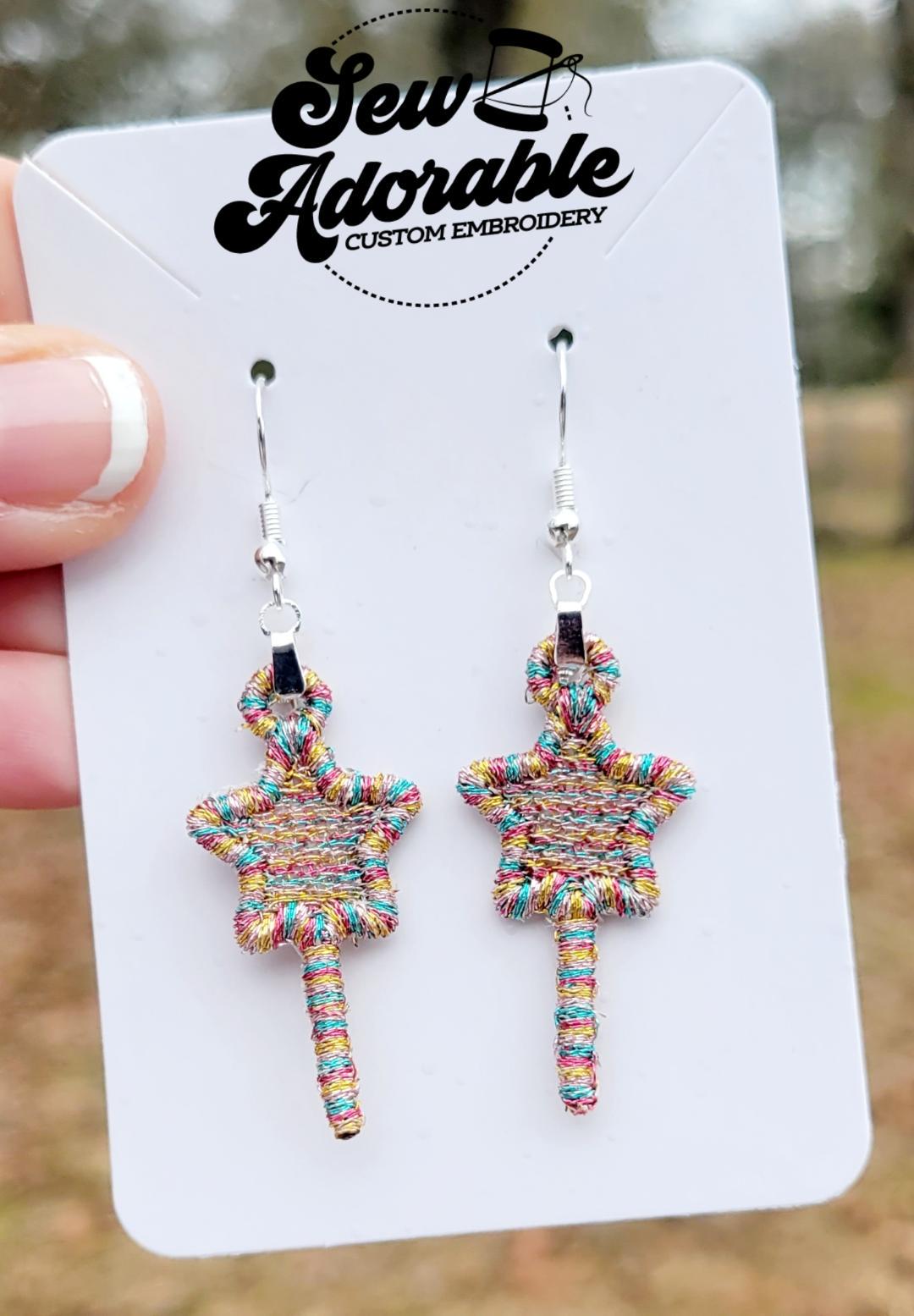 FSL Wand Earrings- Machine Embroidery - Digital Design - Freestanding Lace
