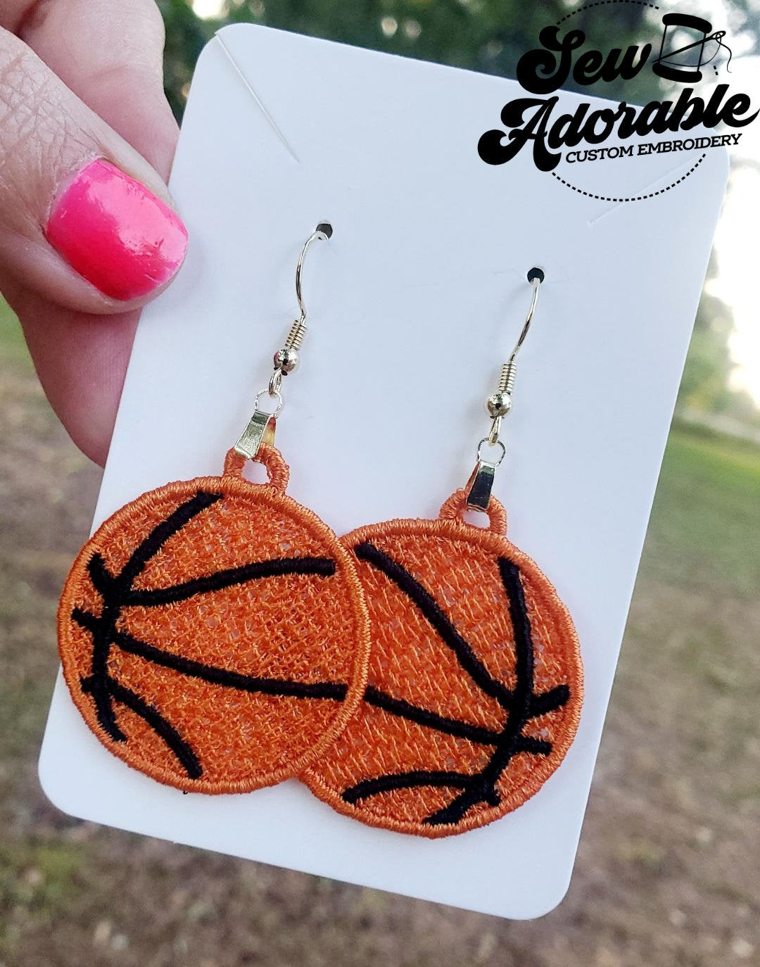 FSL Basketball Earrings - Digital Design - Machine Embroidery - Freestanding Lace