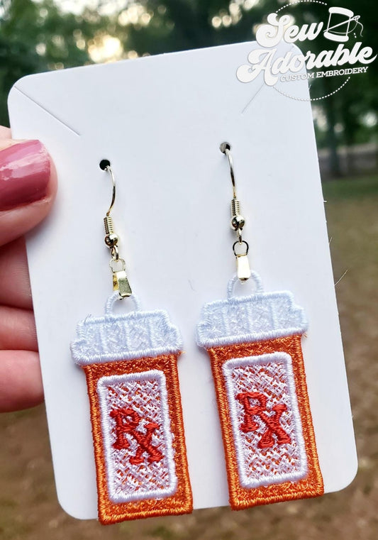 FSL Medicine Bottle Earrings- Machine Embroidery- Digital Design- Freestanding Lace