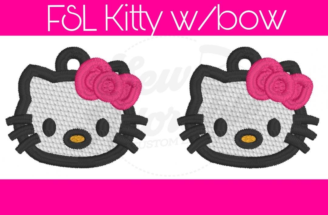 FSL Pretty Kitty Earrings w/Bow - Machine Embroidery - Digital Design - Freestanding Lace