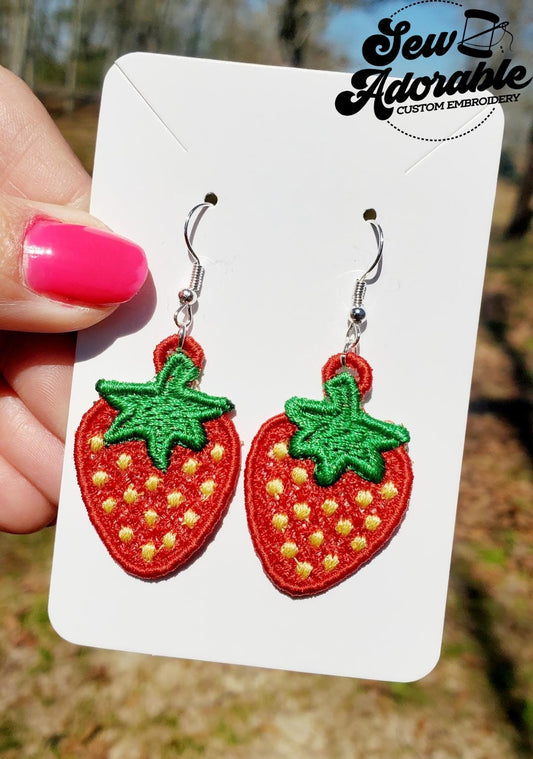 FSL Strawberry Earrings-Digital Design-Machine Embroidery