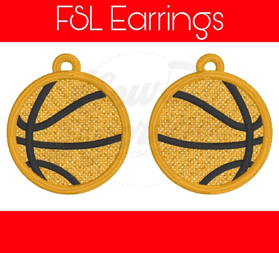 FSL Basketball Earrings - Digital Design - Machine Embroidery - Freestanding Lace