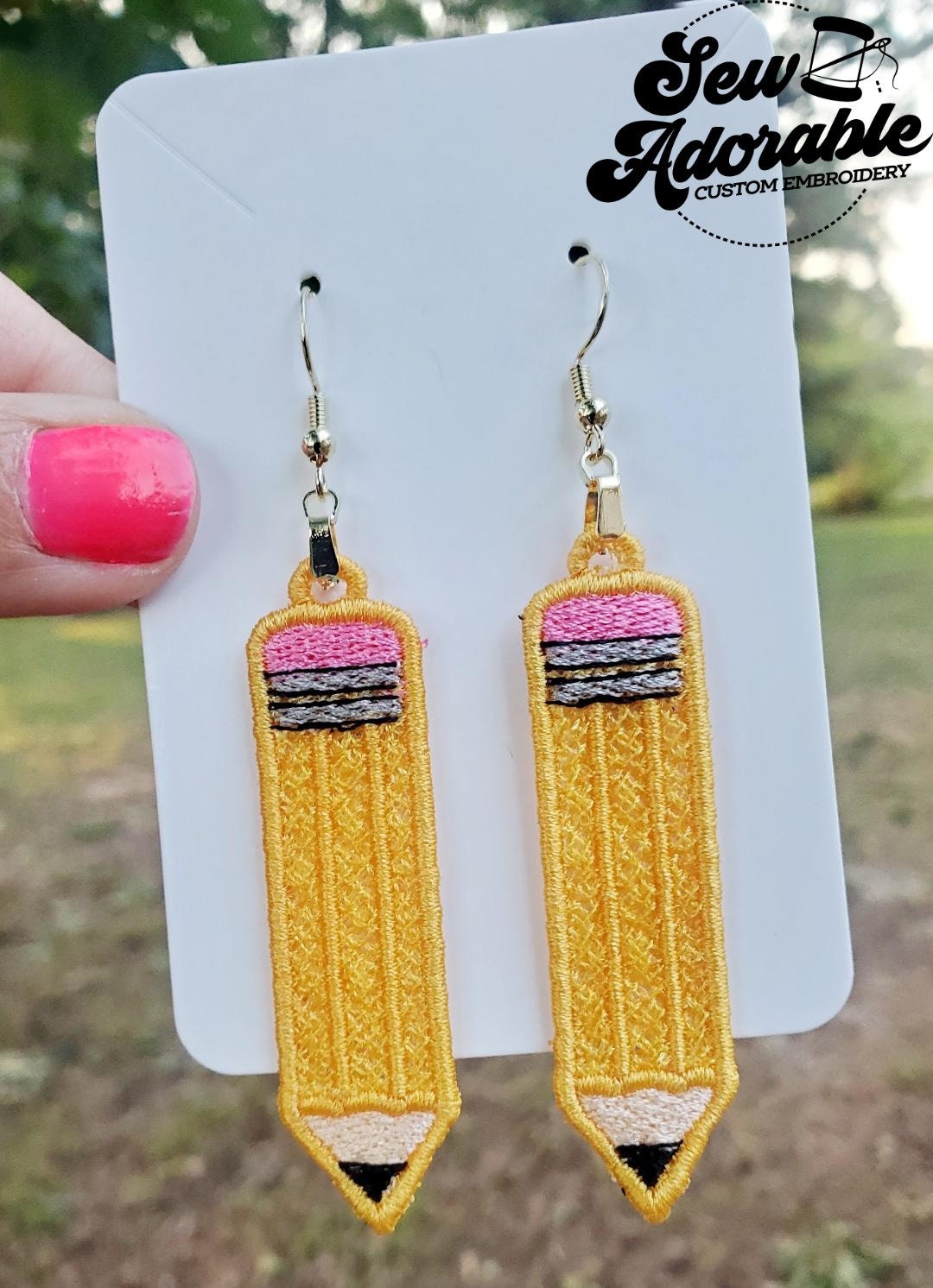 FSL Pencil Earrings - Digital Design - Machine Embroidery - Freestanding Lace