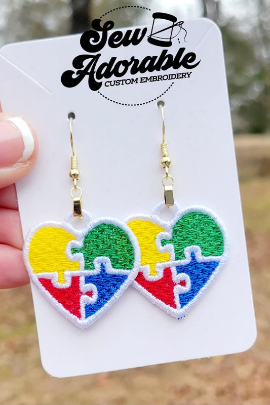 FSL Autism Awareness Earrings - Machine Embroidery - Digital Design - Freestanding Lace