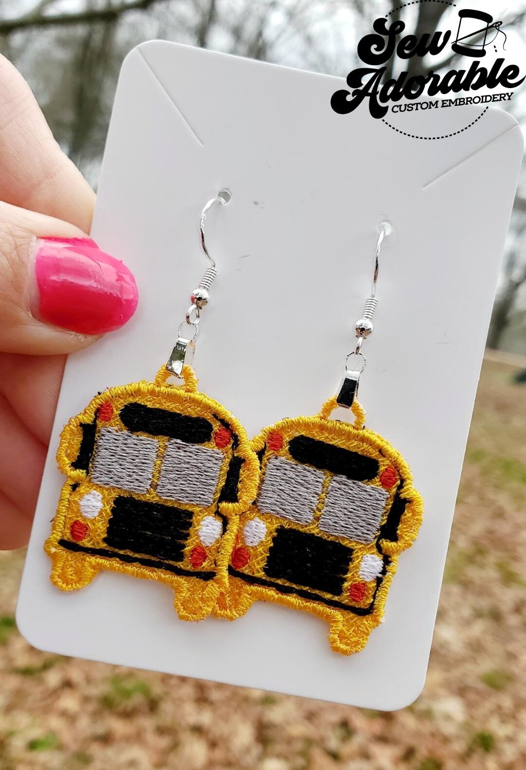 FSL School Bus Earrings- Digital Design-Machine Embroidery