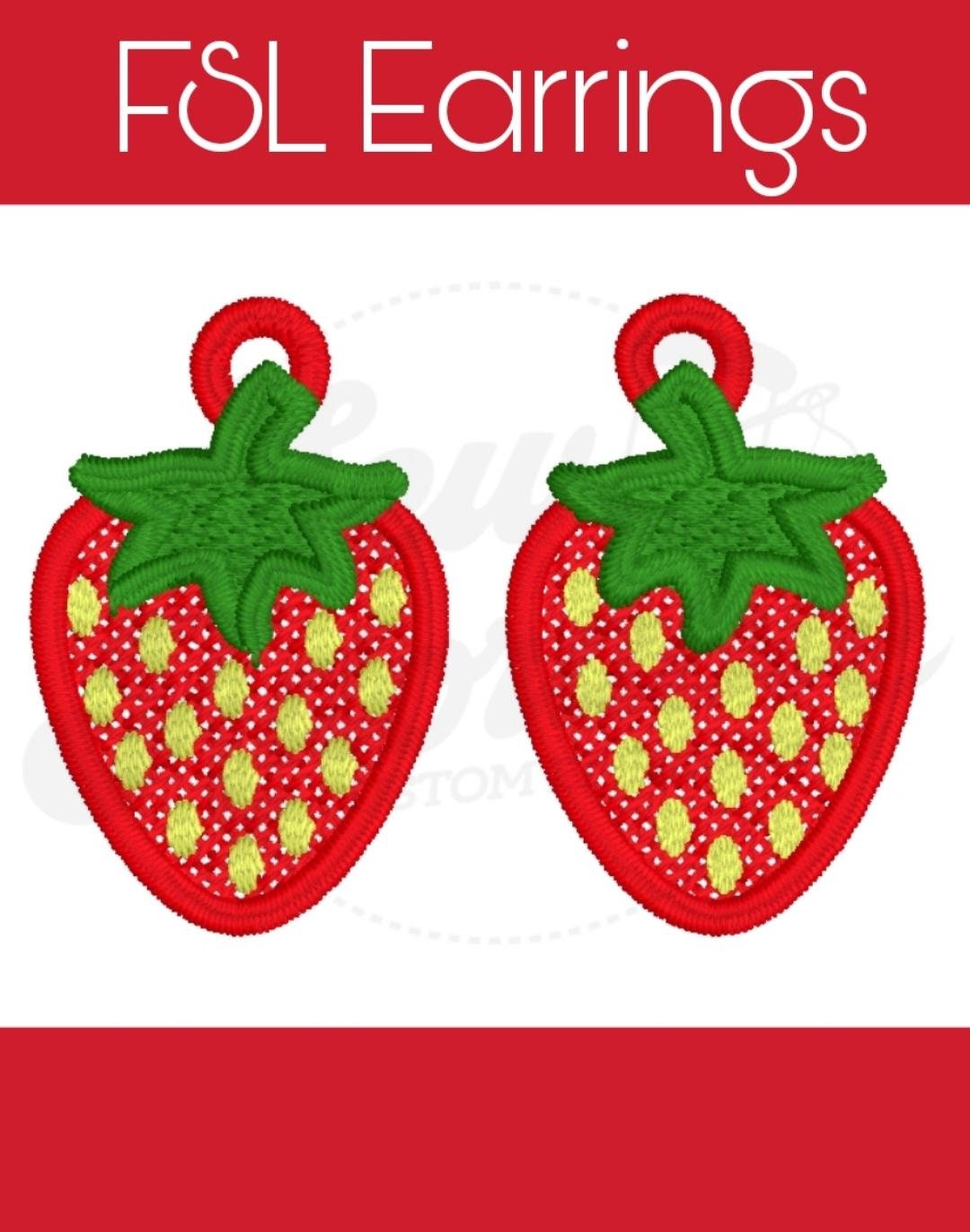 FSL Strawberry Earrings-Digital Design-Machine Embroidery