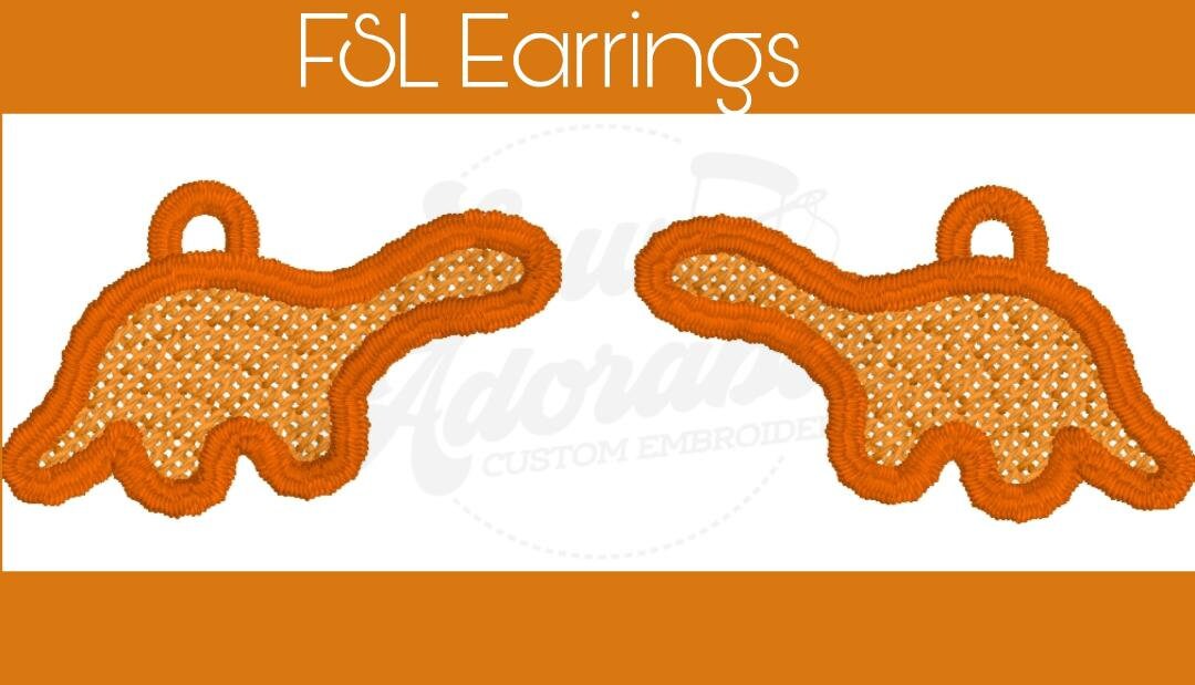 FSL Dino Nuggie Earrings-Digital Design-Machine Embroidery