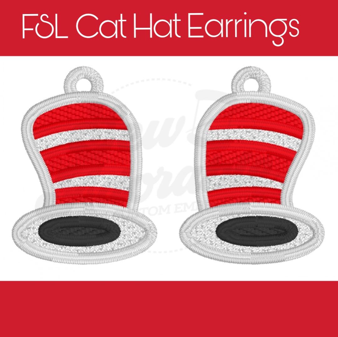 FSL Cat Hat Earrings - Machine Embroidery - Digital Design - Freestanding Lace