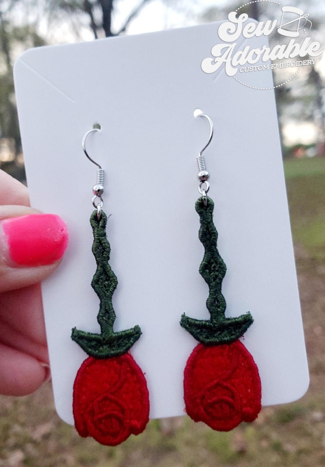 FSL Rose Drop Earrings-Digital Design-Machine Embroidery