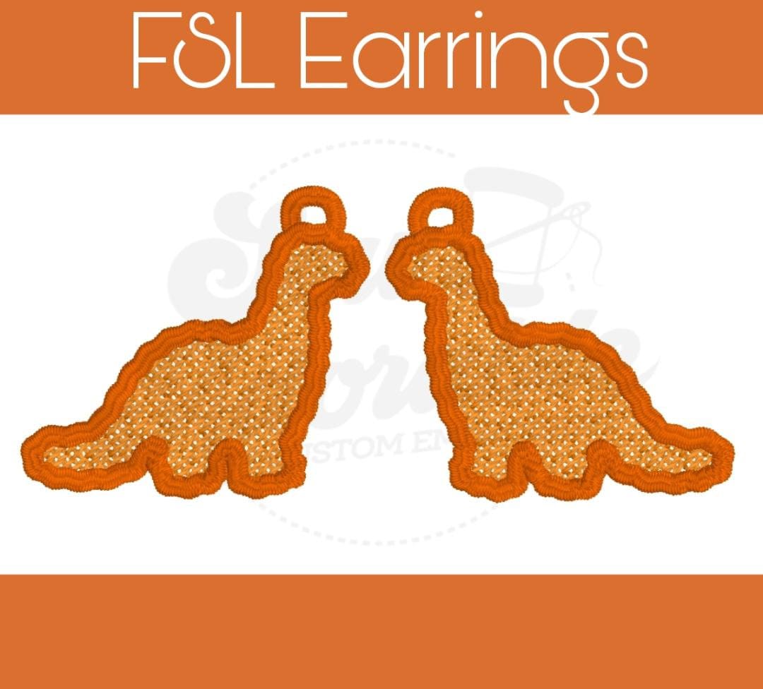 FSL Dino Nuggie Earrings-Digital Design-Machine Embroidery