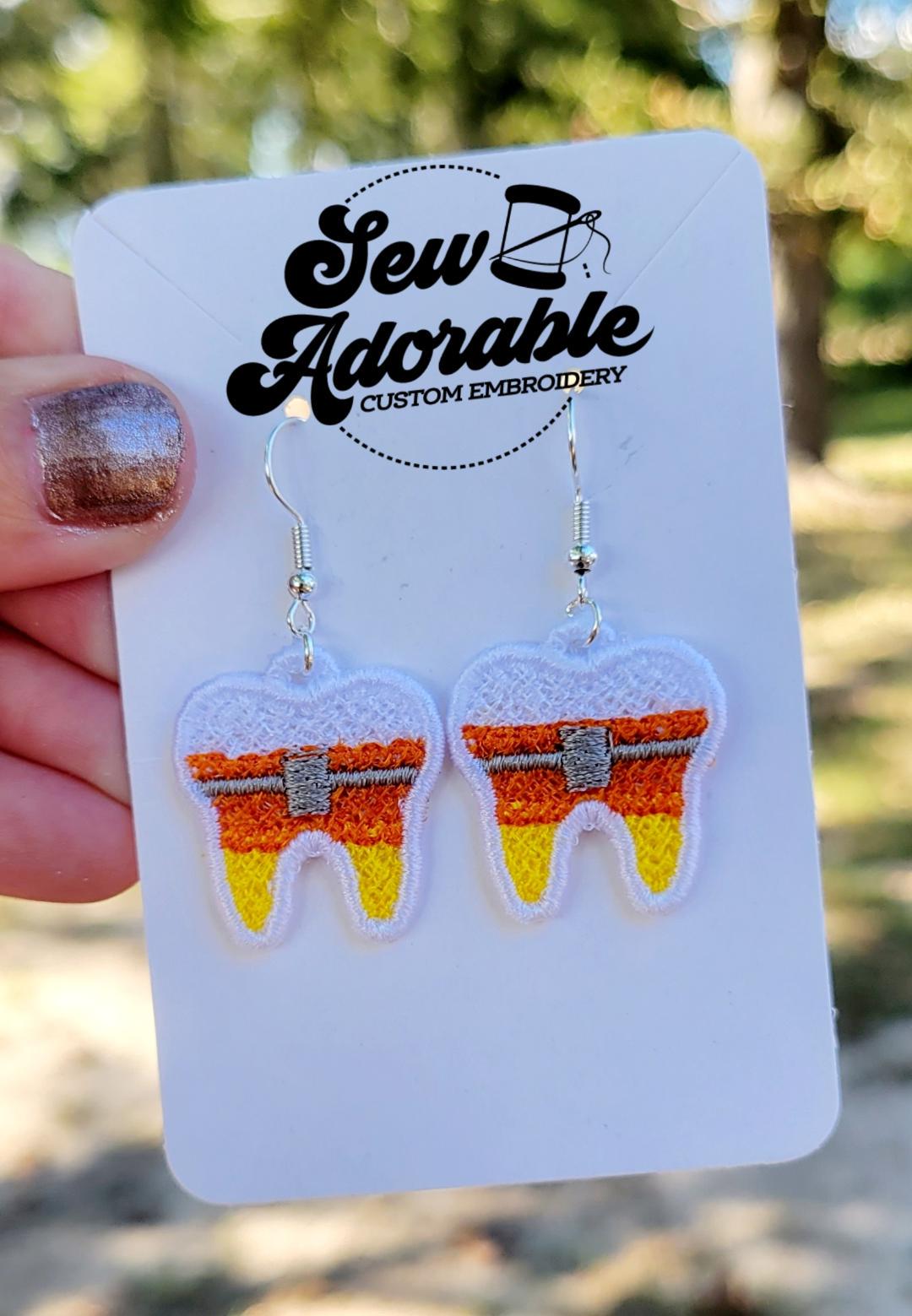 FSL Molar Tooth Earrings - Machine Embroidery - Halloween - Digital Design - Freestanding Lace