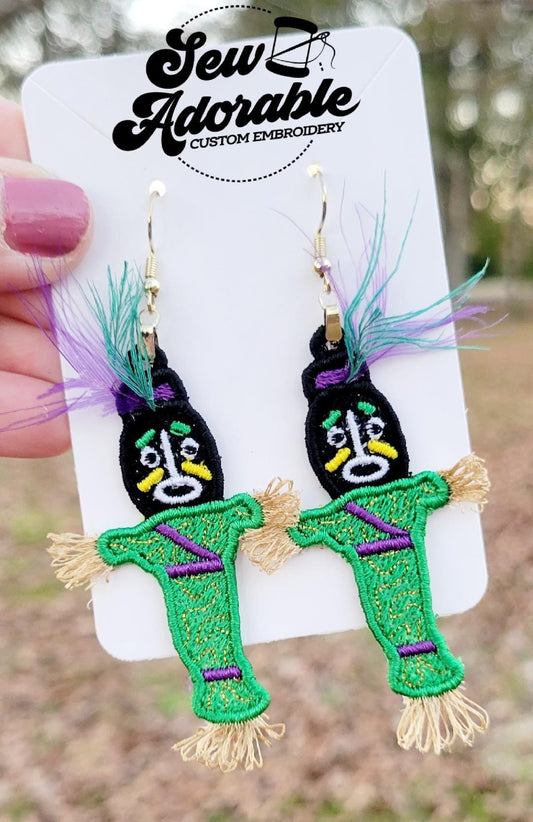 FSL Voodoo Doll Earrings -Mardi Gras - New Orleans - Machine Embroidery - Digital Design