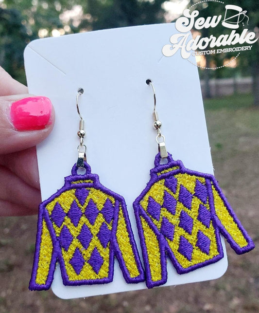 FSL Kentucky Derby LSU Earrings - Digital Design - Machine Embroidery - Freestanding Lace