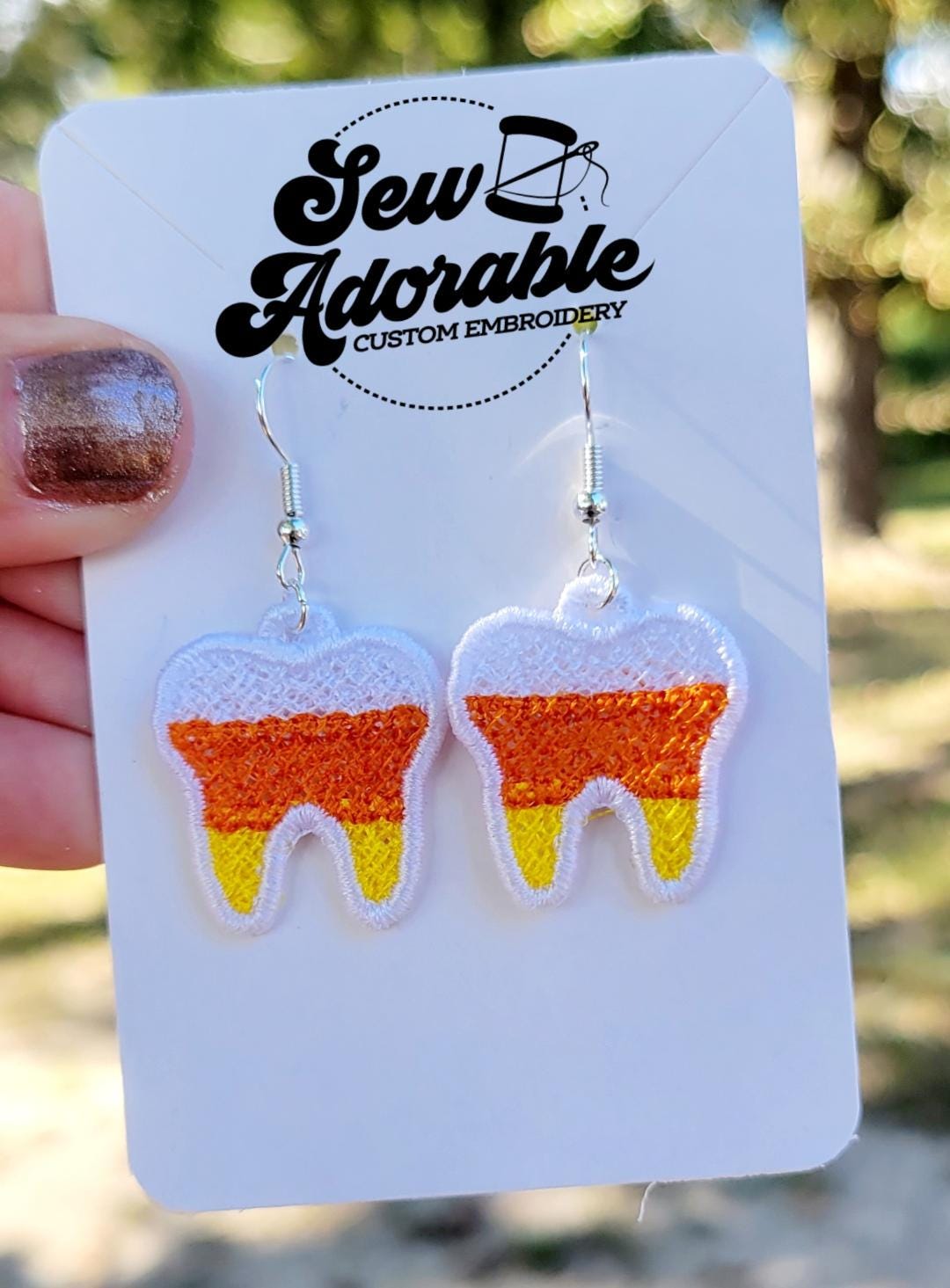 FSL Molar Tooth Earrings - Machine Embroidery - Halloween - Digital Design - Freestanding Lace