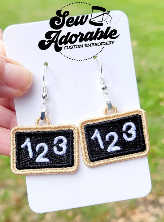 FSL School Chalkboard Earrings - Machine Embroidery - Digital Design - Freestanding Lace